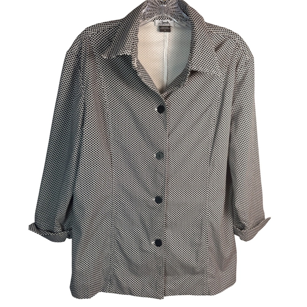 Casuals by Fairhope XL Black White Print Button Front Blouse‎ Made in USA